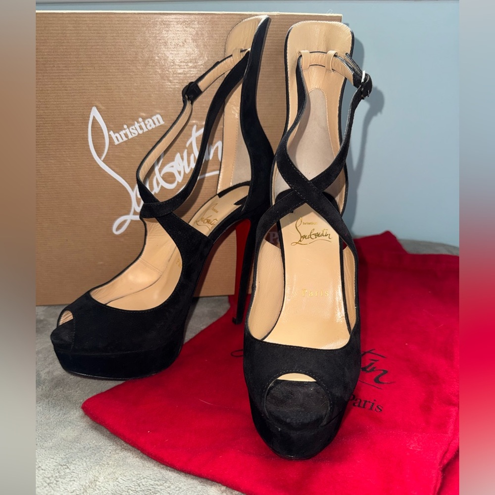 Christian Louboutin Marlenalta Suede 150 Peep-Toe Platform Pumps - Size 37